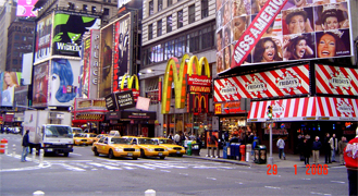 Broadway's huge number of animated neon and television-style signage have long made it one of New York's iconic symbols, and a symbol of the intensely urban Manhattan. Times Square is the only neighborhood in New York with a zoning ordinance requiring tenants to display bright signs. The density of illuminated signs in Times Square now rivals Las Vegas... Broadway theater's area it is located at Time Square Manhattan New York City